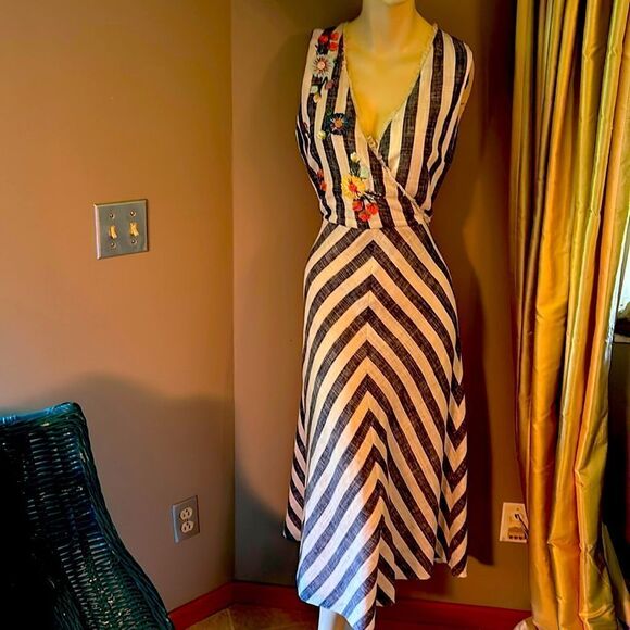 Megan Park Dress Chevron striped sleeveless embroidered maxi back zip cut out 0 - Picture 6 of 17